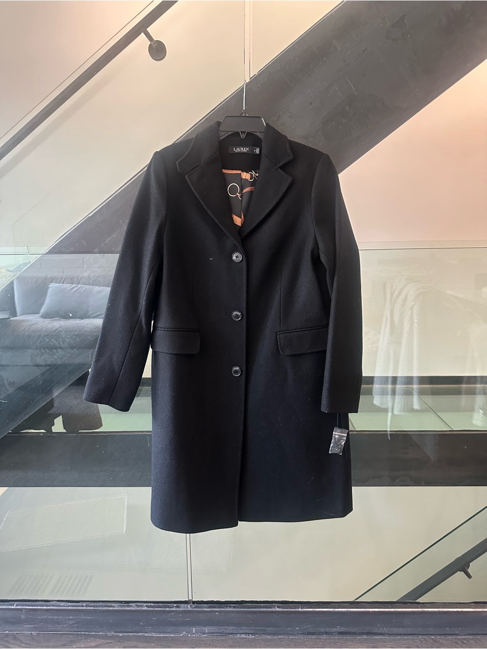 Ralph Lauren Black Single-Breasted Wool-Blend Trench Coat